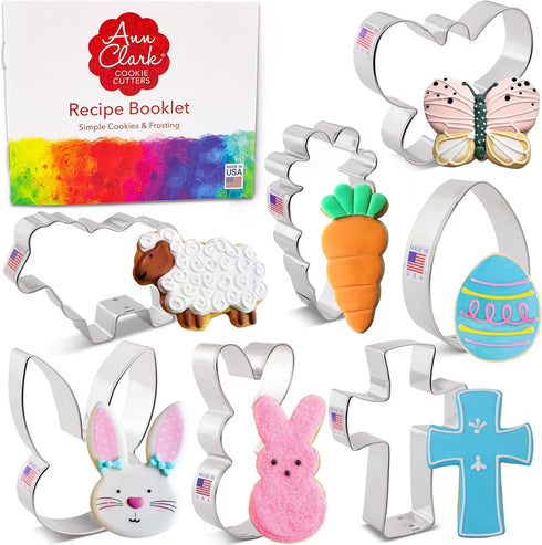 Easter Cookie Cutters 7-Pc Set Made in USA by Ann Clark, Easter Bunny, Egg, Holy Cross, Carrot, Butterfly, Lamb...