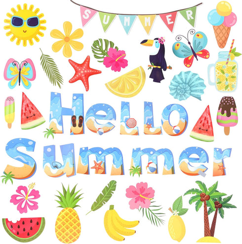 Summer Bulletin Board Decorations, Tropical Fruits Pineapple Watermelon Lemon Classroom Decoration Set Luau Hawaiian Party Decorative Classroom Su...