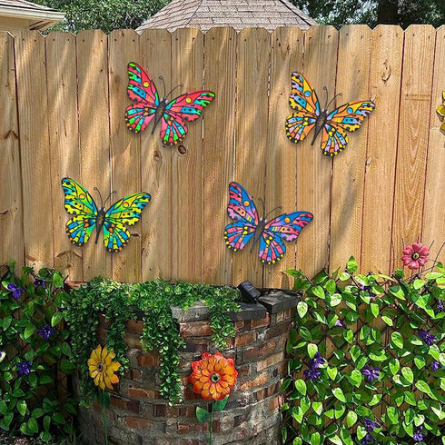 Kggetr Metal Butterfly Wall Decor - 4 Pack Outdoor Wall Art Hanging Decoration for Garden Yard Fence Patio Balcony,Gift for Mom Sisters Friends...