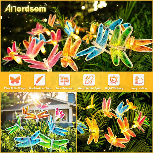 Solar Dragonfly Fairy Lights Outdoor Garden Decor 2 Pack, Newest Solar Swinging Firefly Animal Lights Yard Planter Patio Flowerbed Pathway Lawn De...