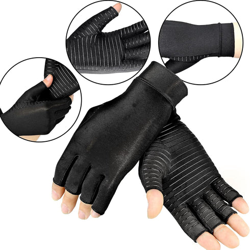 Copper Compression Gloves for Arthritis Pain Relief, Arthritis Gloves for Women and Man, Fingerless Compression Gloves for Rheumatoid, Tendonitis,...