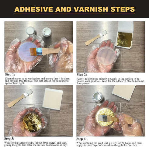 Gold Leaf Gilding Adhesive Set, 100ml Water Based Metal Leaf Glue and 100ml Varnish, Gold Leaf Sheets 100 pcs, 2 Brushes, for Craft, Painting and ...