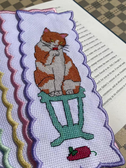 6 pcs Cats Bookmark Cross Stitch Kits,Small Easy, Bookmarks Cross Stitch,14 Count Counted Cross Stitch Kits,Cotton Thread, Cotton cat Bookmarks Co...