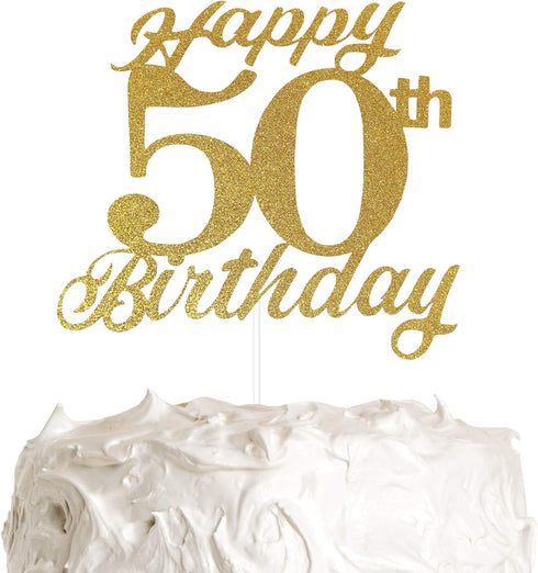 50th Birthday Cake Topper, Birthday Party Decorations with Premium Gold Glitter...