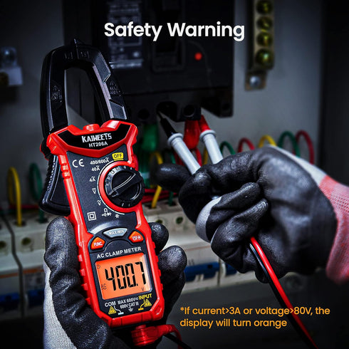 KAIWEETS HT206A Clamp Meter Multimeter TRMS 4000 Counts, Auto-ranging Amp Voltage Tester with Backlight, Measures AC Current, AC/DC Voltage, Capac...