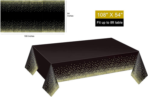 Gexolenu 4 Pack Black and Gold Plastic Tablecloth for Rectangle Tables(54" x 108"), Party Table Cover for Birthday, Table Cloths for Graduation, R...