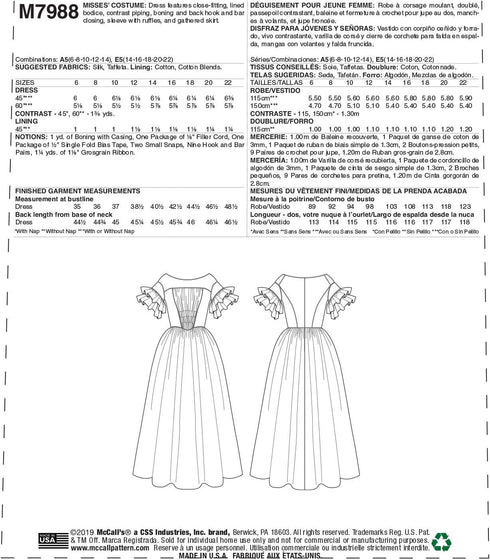 McCall's Patterns McCall's Women's Colonial Dress Costume Angela Clayton, Sizes 6-15 Sewing Pattern, various, White...