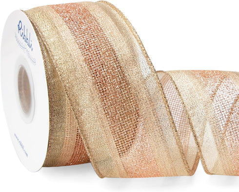 Ribbli Champagne with Rose Gold Glitter Wired Ribbon Metallic Champagne Mesh Ribbon Christmas Ribbon for Crafts Wreaths Big Bow Gift Wrapping Chri...