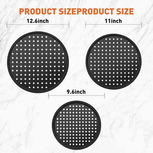 3PCS Round Pizza Pan with Holes, Nonstick Pizza Tray for Oven 9Inch, 11Inch, 12 Inch, Pizza Baking Pans, Perforated Carbon Steel Pizza Bakeware fo...
