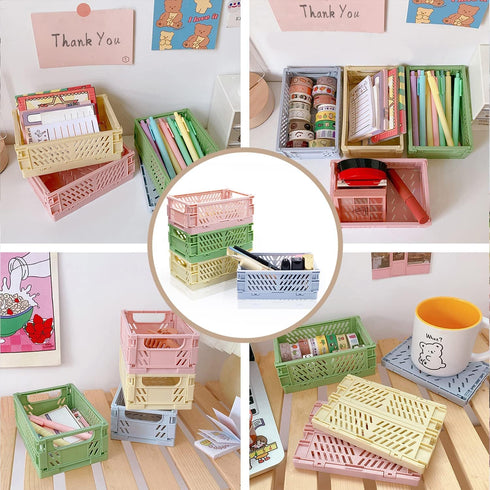 Xhwykzz 4 Pack Mini Foldable Plastic Small Baskets for Organizing and Storage, Collapsible Storage Crate for Home Bedroom Office Classroom Drawer ...