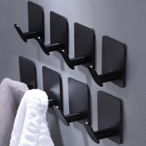 DELITON 8 Pack Adhesive Towel Hooks - Bathroom Towel Hooks/Wall Hooks for Hanging Coat Robe Stick on Bathroom or Kitchen Matte Black Stainless Ste...