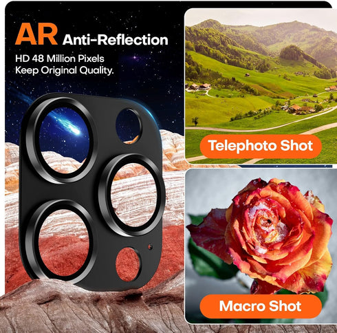 2 Pack Camera Lens Protector for iPhone 15 Pro Max/iPhone 15 Pro/iPhone 14 Pro Max/iPhone 14 Pro, Aluminum Alloy Sapphire Glass Camera Cover Scree...