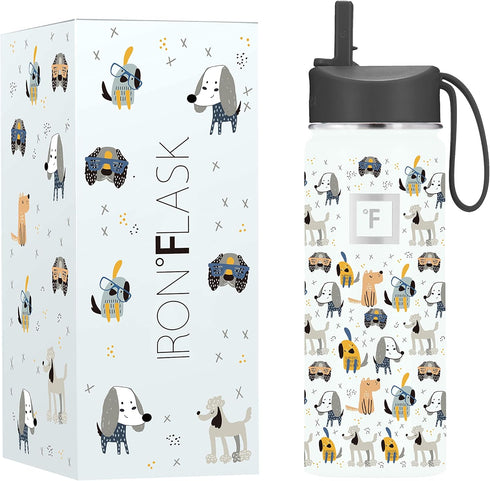 IRON °FLASK Kids Water Bottle - 18 Oz, Straw Lid, 20 Name Stickers, Vacuum Insulated Stainless Steel, Double Walled Tumbler Travel Cup, Thermos Mu...