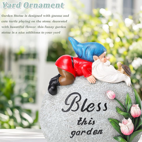 Garden Stones Statues Outdoor Decor, Novelty Gnome Garden Sculptures Stones Statue with Flower and Turtle Figurine Decoration for Patio Yard Porch...