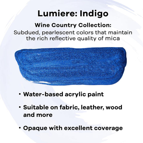 Jacquard Lumiere 2.25oz Fabric Paint Indigo - Metallic Paint for Fabric, Leather, Canvas, Paper and Wood - Light-bodied Metallic Acrylic Paint - L...