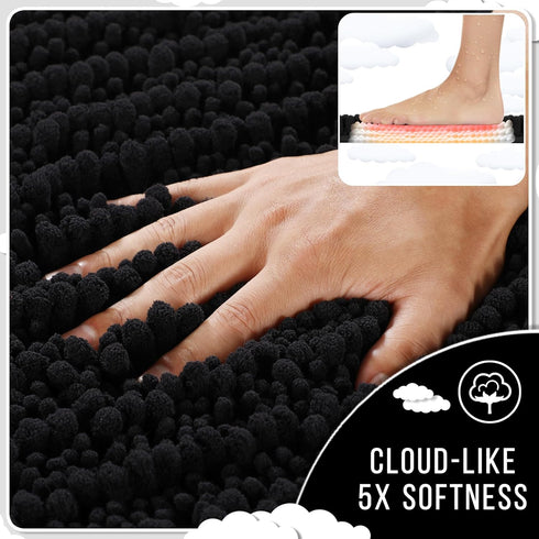 Yimobra Bathroom Rugs Non Slip Washable 32x20 Inch - Ultra Soft Absorbent Chenille Bath Mat, Quick Dry Shaggy Floor Carpet for Tub Shower, Black H...
