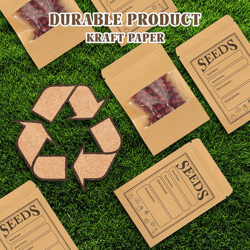 100pcs Seed Saving Envelopes with Clear Window, 4.7x3.1 Inch Reusable Seed Kraft Storage Organizer Packets Envelopes for Flower Vegetable Plants G...