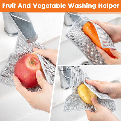 Non Scratch Wire Dishcloth,Double-Layer Wire Dishwashing Rags for Wet and Dry,Wire Miracle Cleaning Towels and dish Cloths Multipurpose for Washin...