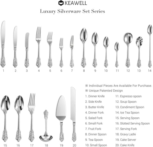 KEAWELL Luxury 7" Tea Spoon, Set of 4, 18/10 Stainless Steel, Sturdy Dessert Spoon, Gorgeous Design with Exceptional Mirror Polished Finish (Silve...
