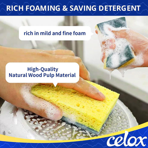 CELOX 6 Pack Dish Sponge for Kitchen, Dual Sided Scrub Heavy Duty, Non Scratch Sponges Perfect for Dishwashing and Household Cleaning, Highly Abso...