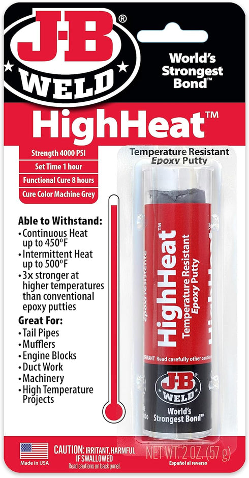 J-B Weld 8297 HighHeat 500 Degree Epoxy Putty Stick - 2 oz. , Grey...