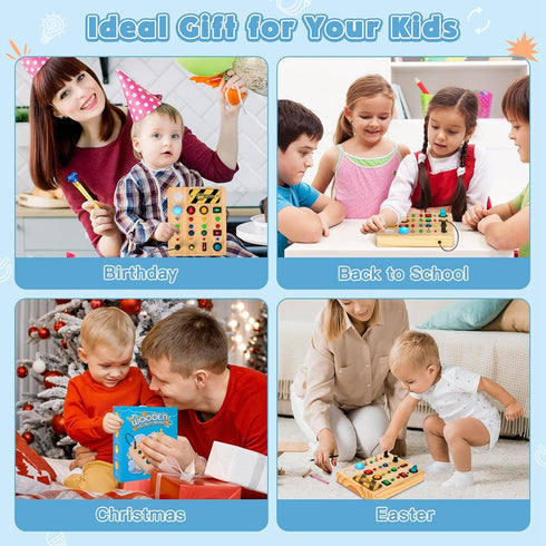 HONGDDY LED Busy Board, Wooden Sensory Toys for Toddler, Montessori Music Toy for Airplane, Travel Activity Educational Learning Toy, Busy Light S...