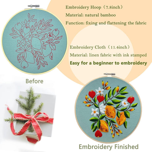 Picoey Modern Flower Heart Embroidery Kit for Beginners with Pattern and Instructions,4 Pack Cross Stitch Kits,2 Wooden Embroidery Hoops,Threads a...