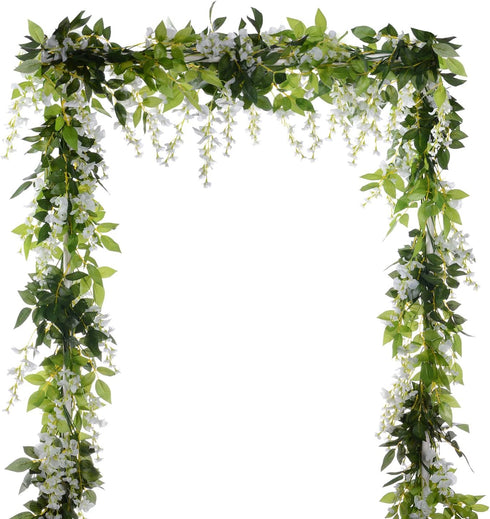 DearHouse 4Pcs 6.6Ft/Piece Artificial Flowers Silk Wisteria Garland Artificial Wisteria Vine Rattan Silk Hanging Flower for Home Garden Outdoor Ce...