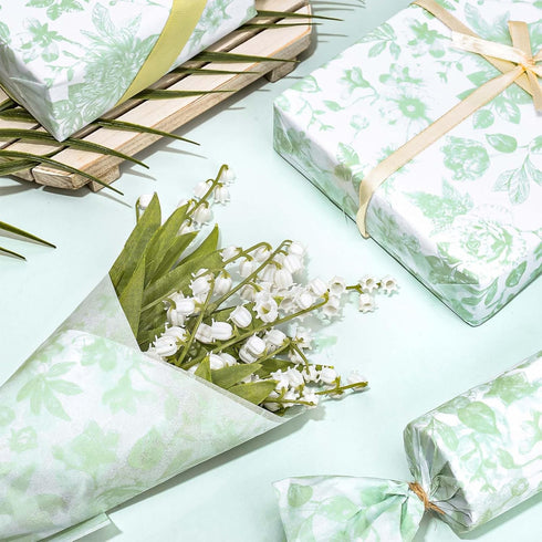 Whaline 100 Sheets Elegant Floral Tissue Paper Green Flower Gift Wrapping Paper Decorative DIY Art Craft Tissue Paper for Spring Wedding Birthday ...