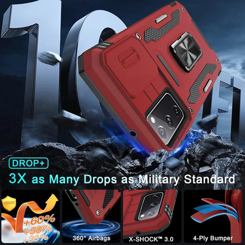 DEERLAMN for Samsung Galaxy S20 FE Case with Slide Camera Cover+Screen Protector (1 Pack), Rotated Ring Kickstand Military Grade Shockproof Protec...
