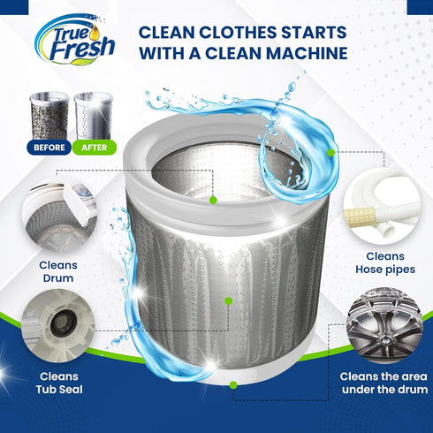 True Fresh Washing Machine Cleaner Tablets 25-Pack - Deep Cleaning Washer cleaner Tablets for Top loader, front Load & HE - Cleans Drum, Tub seal ...