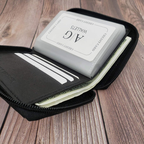 Mens Zip Around Leather Wallet with Inserts (Black)...