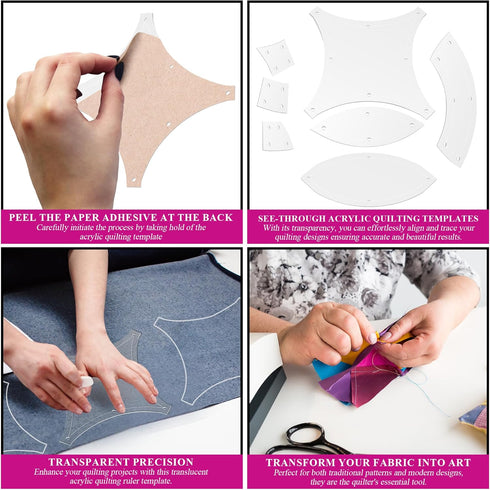 5" Double Wedding Ring Acrylic Quilting Template Set, 1/4" Seam Allowance - 7 Pieces - Tiny DWR...