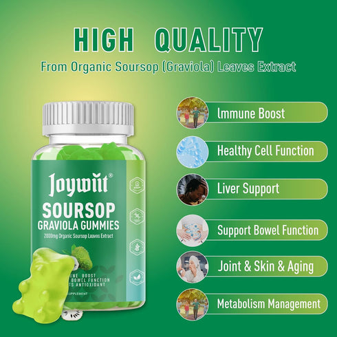 Organic Soursop Graviola Gummies, 2000mg Soursop Extract Organic, Soursop Graviola Leaves& Soursop Fruit Gummies, Antioxidant,Digestive& Immune Su...