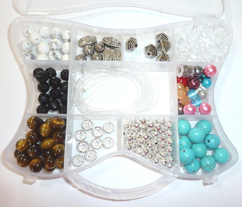 DIY Beading Stretch Cord Kit, All The Supplies to Make The 5 Bracelets Shown, Beading Kit, Jewelry Making, Build Your Own Bracelet, Crafts (Assort...