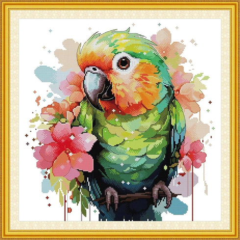 CROSSDECOR Stamped Cross Stitch Kits Full Range of DIY Needlepoint for Adult Beginners Parrot Pattern, for Gift and Home Decor 14CT 2 Strands 16.9...