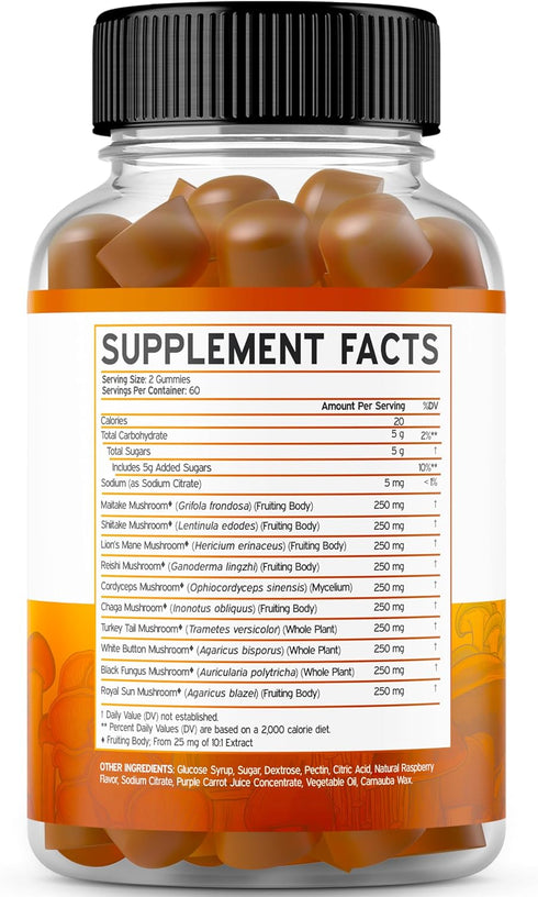 Mushroom Gummies (120 Count) Mushroom Supplement - Premium Mushroom Complex - Lions Mane Gummies for Adults - Focus Gummies - Lion Mane Mushroom -...