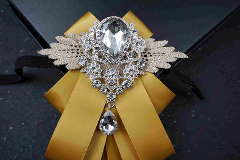 golden bow tie for men rhinestone bow brooch jabot collar pin pretie Multi layer Neckties Ribbon Bowtie for Men Groomsmen gift...