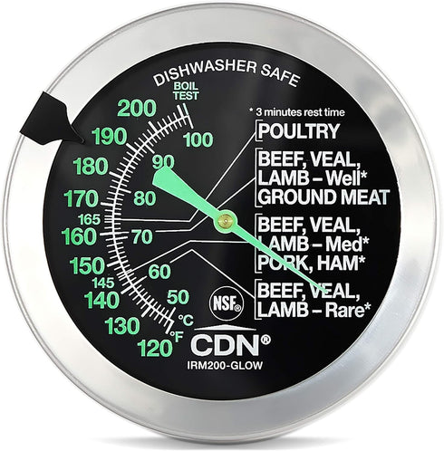 CDN Ovenproof Meat Thermometer – Glow Dial | ProAccurate® | Waterproof | 2" Dial | For Roasting, Poultry, Beef | Recalibratable | Easy-Read | IRM2...