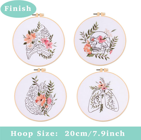 4p Embroidery starter kit with Abstract art patterns and instructions, DIY adult beginner cross stitch kits, including 2 plastic embroidery hoop, ...