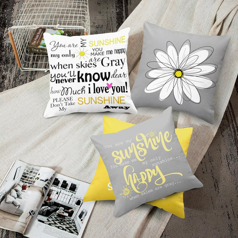 Emvency Set of 4 Throw Pillow Covers You are My Sunshine Yellow Gray with Words Decorative Pillow Cases Home Decor Square 18x18 Inches Pillowcases...