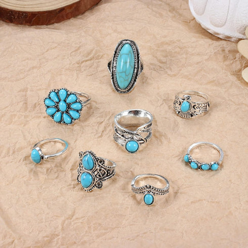 FUNRUN JEWELRY Western Jewelry for Women Bohemian Western Necklaces Turquoise Dangle Earrings Knuckle Rings Layered Wrap Bracelet Boho Turquoise J...