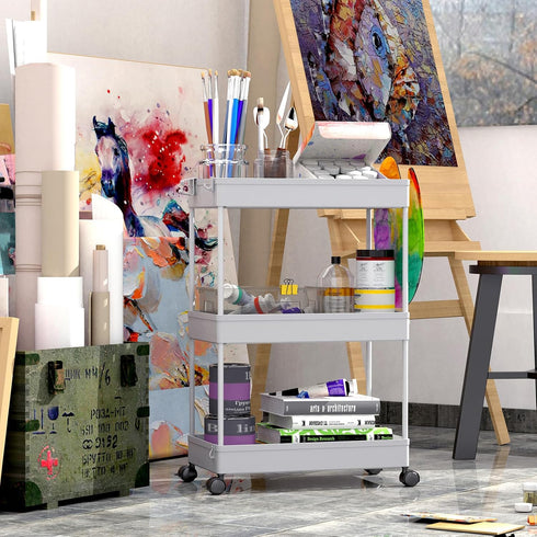 SPACEKEEPER Rolling Storage Cart 3 Tier Bathroom Cart Organizers with Wheels Laundry Room Organization Mobile Shelving Unit Utility Cart Storage S...
