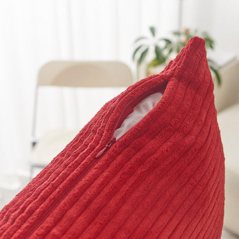 Home Brilliant Red Pillow Covers Decorative Throw Pillow Covers for Couch Bench Set of 2 Striped Corduroy Accent Pillow Covers, 40x40cm, 16 x 16 I...