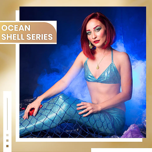 Cunno Mermaid Jewelry Set for Women Mermaid Gold Shell Necklace and Gold Seashell Earrings Dangle Drop for Halloween Costume Sea Witch Mermaid Pen...