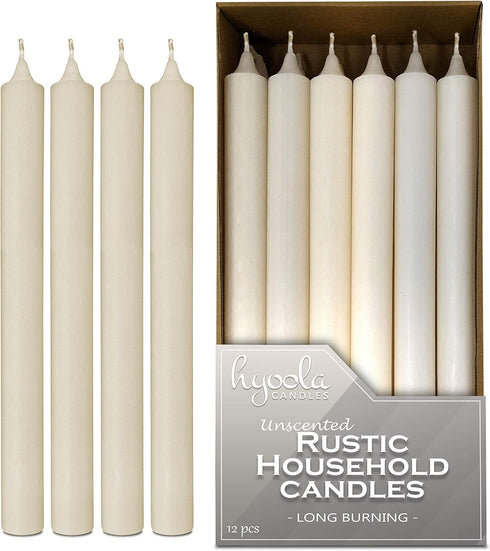 Hyoola 10 Inch Dinner Candles - 12 Pack - Wool White Tall Unscented Rustic Long Burning Candle Sticks...