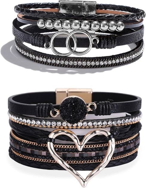 Long tiantian Boho Leather Wrap Bracelets for Women Cute Stackable Heart Summer Bracelets for Women Trendy 2024 Stuff Gifts...