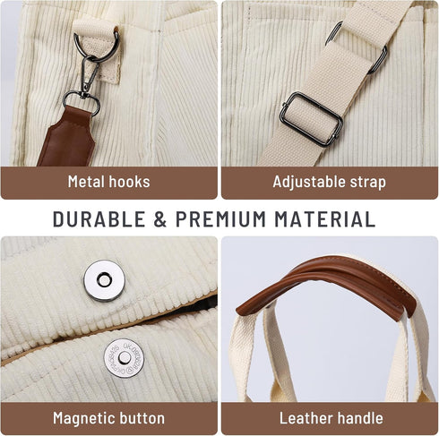 HOMIEE Tote Bag for Women Corduroy Handbags Casual Hobo Messenger Bag Retro Classic Shoulder Bag with Multi-pocket...