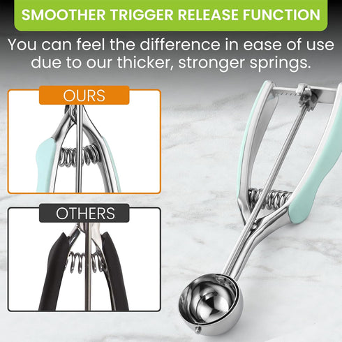 Spring Chef - Mint Small Cookie Scoop for Baking, Multifunctional #60 Baller with Trigger Release for Watermelon, Ice Cream, Protein Ball, Stainle...