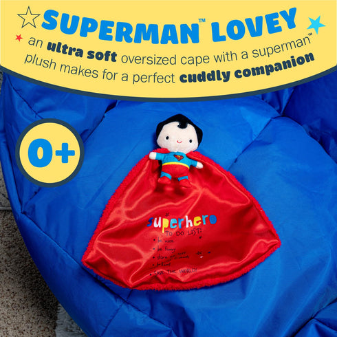 Kids Preferred DC Comics Superman Lovey Security Blanket, Soft Huggable Dark Knight Plush Lovey Toy for Baby and Infant Boys and Girls, Textured B...